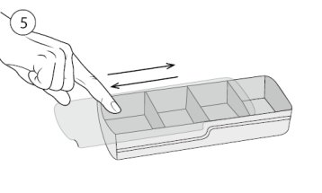 Für die Entnahme der Tabletten bei „morgens“, „mittags“ und „abends“ müssen Sie den Deckel nach rechts schieben. Für die Entnahme bei „nachts“ schieben Sie nach links. Nach Einnahme der Tabletten können Sie die Box für die weiteren Einnahmezeitpunkte des Tages vorne wieder einlegen.